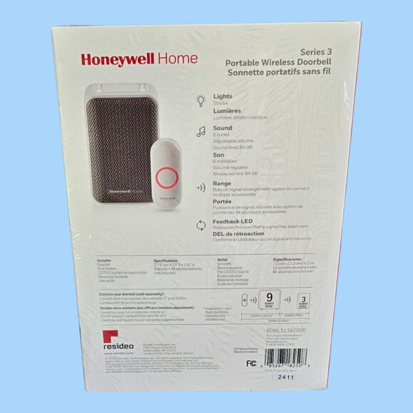 NEW Sealed! Honeywell Home - Series 3: Wireless Portable Doorbell & Push Button - Picture 3 of 6
